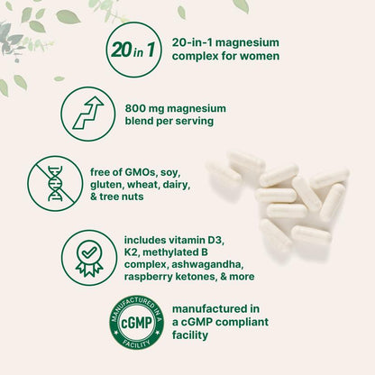 Magnesium Complex 20-in-1 for Women, 240 Vegetarian Capsules (English One)