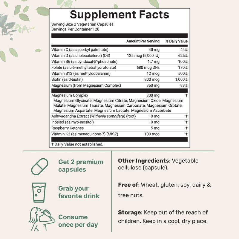 Magnesium Complex 20-in-1 for Women, 240 Vegetarian Capsules (English One)